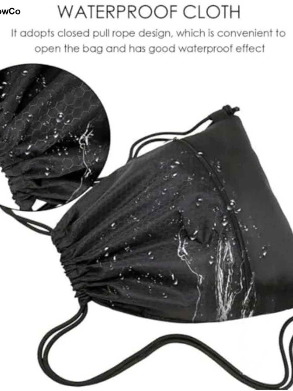 Waterproof Drawstring Backpack Gym Swim Bag with Zip Pocket